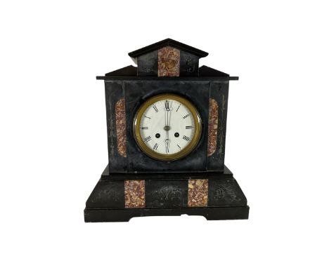 19th century- Belgium slate and marble 8-day mantle clock. No pendulum.Dimensions: Height:&nbsp;35cm&nbsp; Length/Width:&nbsp