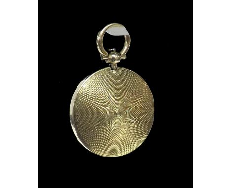 19th century circular gold engine turned mourning locket pendant, inset with a lock of hair, 6.5gm, 25mm