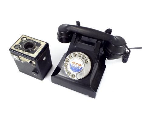 Vintage Bakelite telephone; together with a vintage Brownie camera by Kodak (2)
