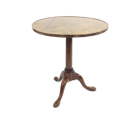 George III mahogany tripod tilt-top table, the circular moulded top upon a pillared column and pad feet, 27" diameter, 28" hi