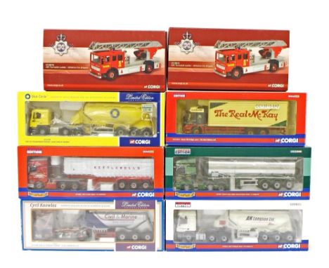 Corgi - six limited edition trucks and trailers, CC12709, CC13608, 75901, CC13515, CC13707 and CC13610, all boxed; together w