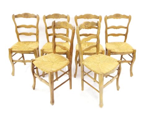 Set of six provincial ladder back dining chairs, with rush seats (6)