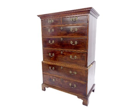 George III mahogany chest on chest, fitted with two drawers over five long graduated drawers and upon bracket feet, 60" high,
