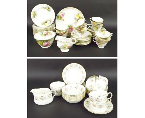 Royal Worcester porcelain part tea service decorated with floral sprays and gilt rims, comprising cups, saucers, plates etc; 