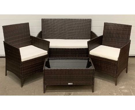 GARDEN FURNITURE, a modern rattan type set (Evre), a small sofa, 83 (h) x 105 (w) x 56cms (d), two chairs, 83 (h) x 54 (w) x 