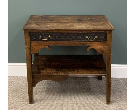 CIRCA 1900 OAK SIDE TABLE with single drawer and base shelf, 77 (h) x 81 (w) x 52cms (d)Provenance: private collection Flints