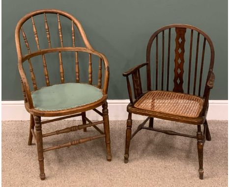 COMB BACK WINDSOR TYPE CHAIR & ANOTHER the Windsor with upholstered seat, the other with cane seatProvenance: private collect