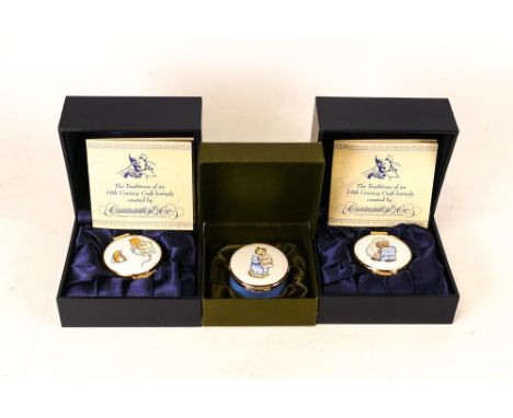 Three Beatrix Potter Crummles English Enamels to include Mrs Tittlemouse BP29, Tom Kitten BP30 and Tiggy Winkle BP31, boxed (