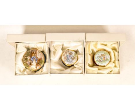 Three Beatrix Potter Crummles English Enamels to include Cousin Ribby BP62, Jeremy Fisher BP63 and The Nature of Peter Rabbit