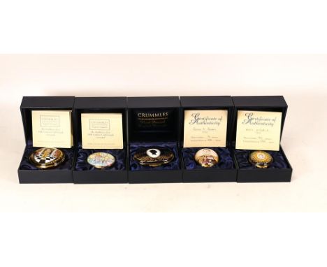 Five limited edition Crummles English Enamels to include George VI portrait 74/250, Queen Victoria Portrait 1819 - 1901 55/25