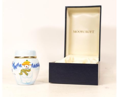 Moorcroft enamel Snowman ginger jar by E Todd . Boxed, height 5cm 