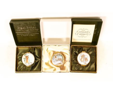 Three Beatrix Potter Crummles English Enamels to include Peter Sheds a Tear BP42, Mrs Rabbit and Family BP43 and Two Bad Mice
