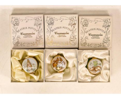 Three Beatrix Potter Crummles English Enamels to include Fierce Bad Rabbit BP58, Flopsy, Mopsy and Cottontail BP59 and Flopsy