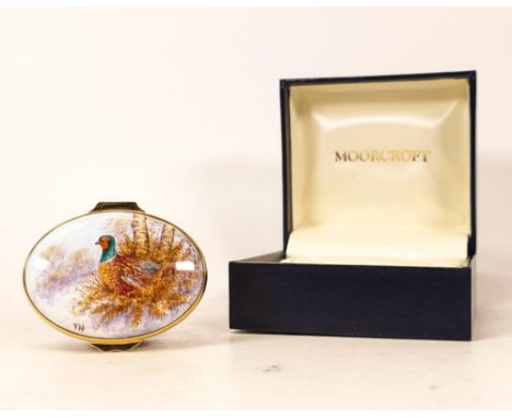 Moorcroft enamel Pheasants oval lidded box by Terry Halloran, Limited edition 4/250. Boxed, length 6cm 