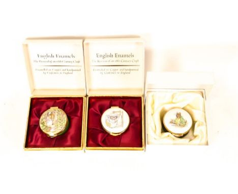 Three Beatrix Potter Crummles English Enamels to include Samuel Whiskers BP13, Tiggy Winkle with Clothes Horse BP14 and Mrs T