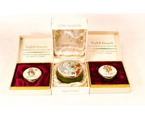 Three Beatrix Potter Crummles English Enamels to include Timmy Tiptoes BP18, Squirrel Nutkin BP20 and The Tale of Mrs. Tiggy 