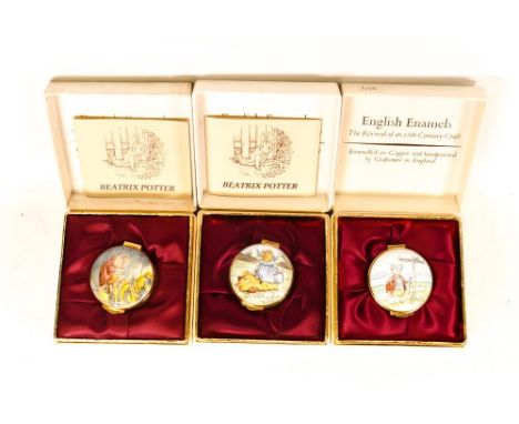Three Beatrix Potter Crummles English Enamels to include Pigling Bland at Signpost BP10, Aunt Pettitoes feeding her Piglets B