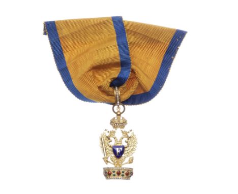 Austria,Order of the Iron Crown, 2nd Class neck badge, 52mm x 28mm, in gold and enamel. Some enamel damage to the shields on 