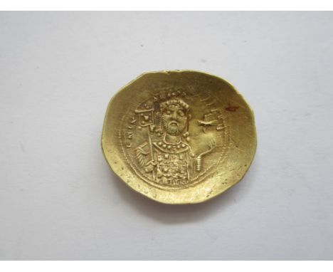 Michael VII 1071-78 AD,Gold scyphate, Constantinople mint, 4.32g. O. bust of Christ facing, wearing nimbus, R.bust facing wea