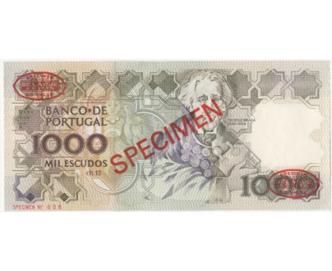 Portugal, Banco de Portugal,1,000 Escudos, undated and without serial numbers (1983-94), De la Rue seals and SPECIMEN stamped