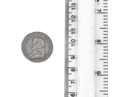 Charles II,Pattern Farthing 1676, in silver, laureate and armoured bust left, CAROLVS.A.CAROLO., date below, R.Britannia seat