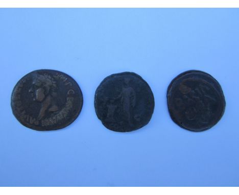 Vitellius AD 69,Ae As, Tarraco mint. O. laureate bust left. R. Victory alighting left. R.C.V 2219. Together with Mark Antony 