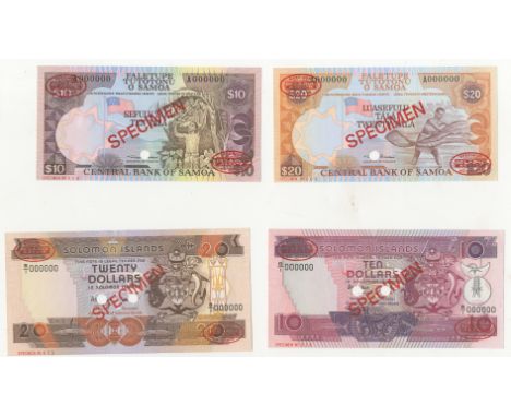 Samoa, Central Bank,10 Tala and 20 Tala, 2002, both A000000 (Pick 34s, 35s), Solomon Islands, Central Bank, $10 and $20, c.19