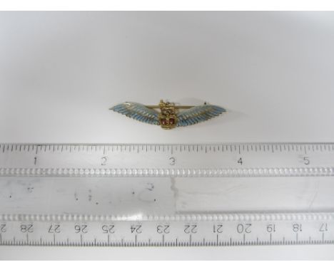 An Army Pilot's set of wings,a sweetheart brooch in 9ct gold and enamel with E.II.R. period crown with lion above, approx 12m