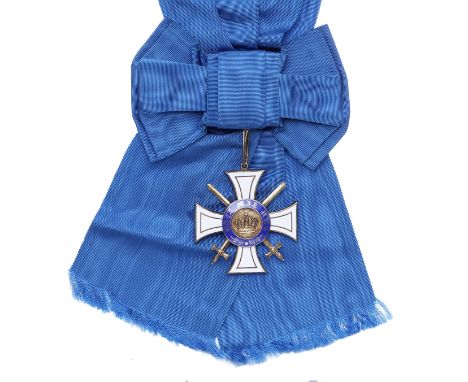 Germany,Prussia, Order of the Crown, First Class set sash badge with swords, in silver gilt and enamel. With modern sash. Ton