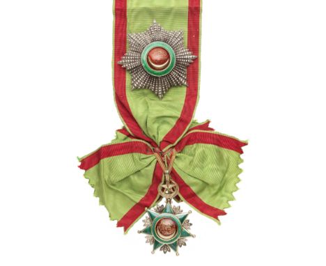 Turkey,Order of Osmanieh, First Class Set of insignia, comprising sash badge and breast star, in silver-gilt, silver and enam