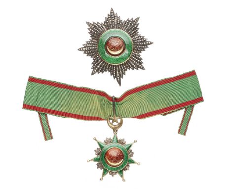 Turkey,Order of Osmanieh, Second Class set of insignia, comprising neck badge and breast star, in silver-gilt, silver and ena