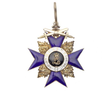 Germany,Bavaria, Military Order of Merit, First Class sash badge, 81mm x 67mm, in gold, silver-gilt and enamel, marked 950 on