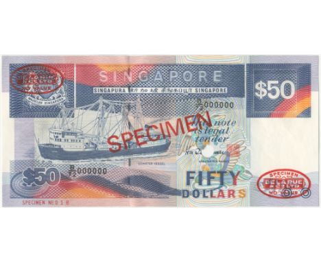 Singapore, Currency Board,$50, 1987, B/72 000000, De la Rue seals and SPECIMEN stamped on each side, punch-hole through signa