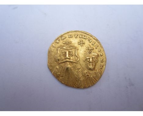 Constans II AD 641- 686,Av Solidus, 4.41g, Constantinople mint, O. Facing busts of Constans and Constantine IV each wearing c