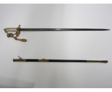 A Royal Navy officer's Sword,an E.II.R. issue sword by Gieves with etched blade and E.II.R. cypher, in scabbard with sword kn