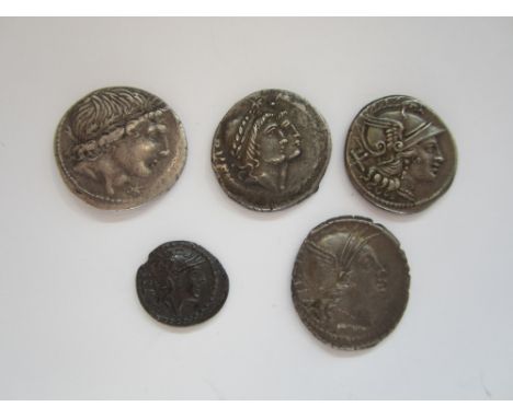 Roman Republic 3rd-1st century BC,Ar denari (4) Including Mn Cordius Rufus. O. conjoined heads of the Dioscuri r. R. Venus st