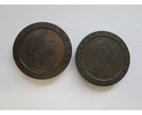 George III,Twopence (2), 1797, laureate bust right, R.Britannia seated left, date on rim (S.3776).  One good extremely fine, 