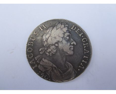 James VII, 1685-89,40 Shillings, 1688, laureate bust right, R.Crowned arms, QVARTO (S.5640).  Wear to hair and drapery, gener