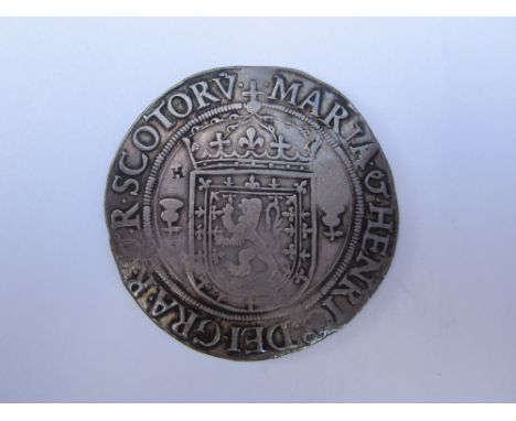 Mary,Ryal, 1565, crowned shield, thistle each side, MARIA &amp; HENRIC, R.Tortoise climbing a palm tree, DAT GLORIA VIRES on 
