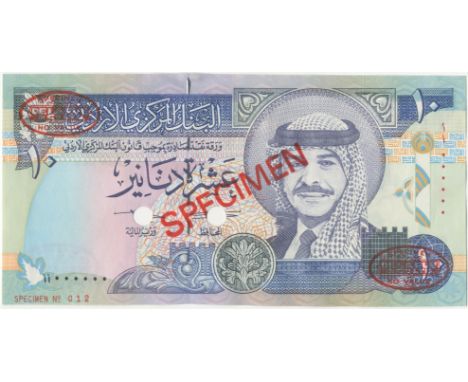Jordan, Central Bank,Central Bank, 10 Dinars, 1992, no. 000000 , De la Rue seals and SPECIMEN on each side, punch-holes throu