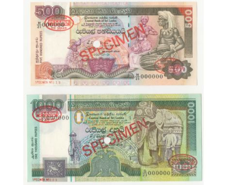 Sri Lanka, Central Bank,Lanka, Central Bank, 500 Rupees, H/21 000000, 1,000 Rupees, G/23 000000, both 7 January 1992, De la R