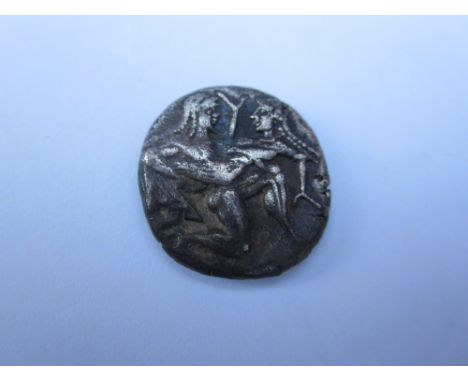 Thrace, Thasos 510-490 BC,Ar stater, weighs 9.53g. O. naked Ithyphallic satyr carrying a struggling nymph, R.incuse square. G