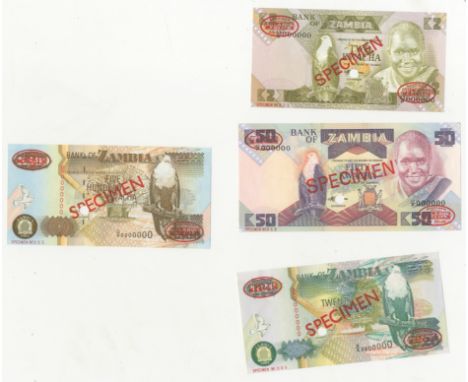 Zambia, Bank of Zambia,2 Kwacha, 69/B 000000, 50 Kwacha, 11/F 000000, 1980-86,   500 Kwacha, D/A 0000000, 1,000 Kwacha, A/A 0