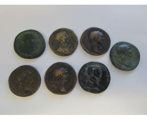 Roman 1st -3rd Century A.D.,Ae sesterti (7) includes Vespasian, R. Honos and Virtus standing, R.C.V. 2324; Trajan and Hadrian