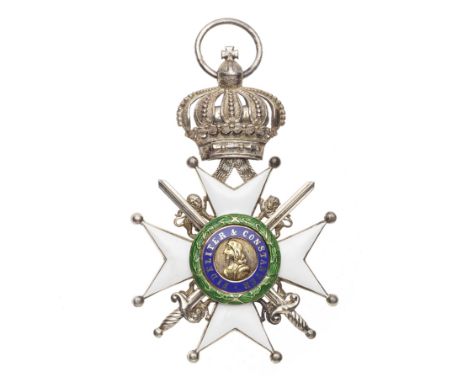 Germany,Saxony, Order of Ernestine, 2nd type, breast badge, with swords, in gold, silver-gilt, silver and enamel. Extremely f