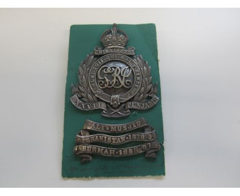 Indian Army, 27th Punjabis Officer's Pouch Belt Plate &amp; Honour Scrolls 1911-1922,Both items in die-cast unmarked silver c
