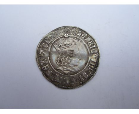 Henry VIII, 1509-47,first coinage (1509-26), Groat, 3.00g, Tower, portrait of Henry VII but name of Henry VIII, m.m. castle (