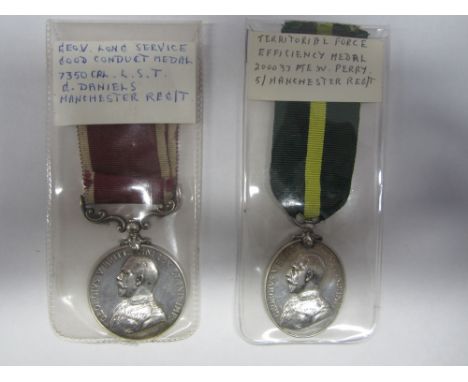 Army Long Service and Good Conduct,G.V.R. (7350 Cpl - L.Sjt-G.Daniels. Manch:R.). Territorial Force Efficiency Medal, G.V.R. 
