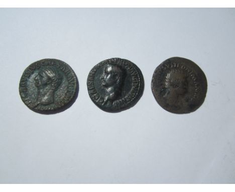 Roman 1st century AD,Ae's including Augustus As, R. Large SC; Caligula As, R. Vesta seated l; Claudius As, R. Minerva stg r. 
