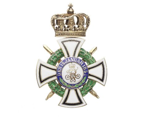 Germany,Prussia, House Order of Hohenzollern Honour Cross, Knight's breast badge with swords, in silver-gilt and enamel. Pin 
